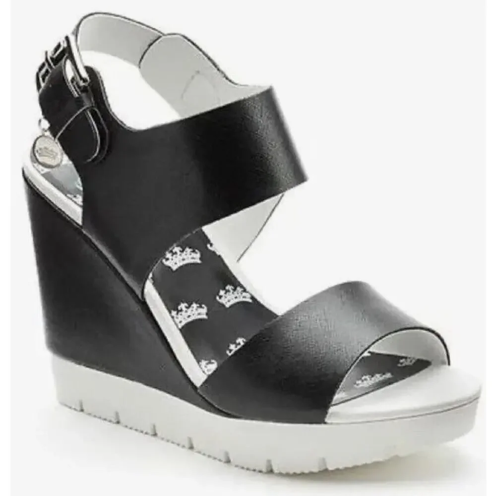 Juicy Couture Black Wedge Sandals Sz 10 Y2K Platform Vintage 2000s retro chunky